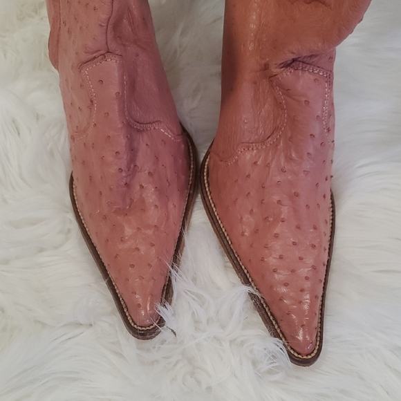Frida Cuadra Ostrich  Barbicore Pink Leather Pointed Western  Heeled Boots - Picture 15 of 16